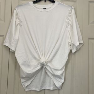 White plus pearl detail tee shirt